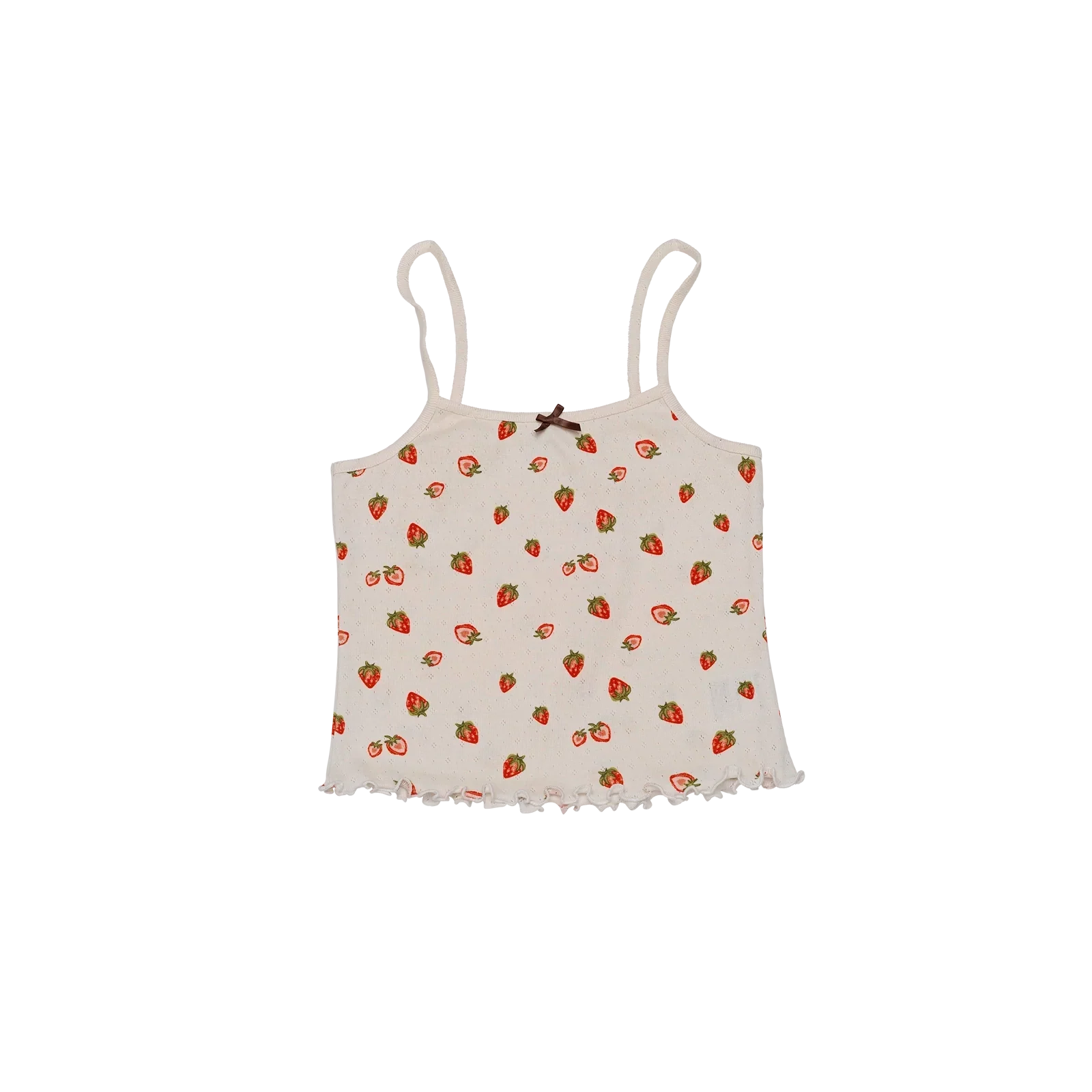 Fei Pointelle Topp Strawberry Garden White